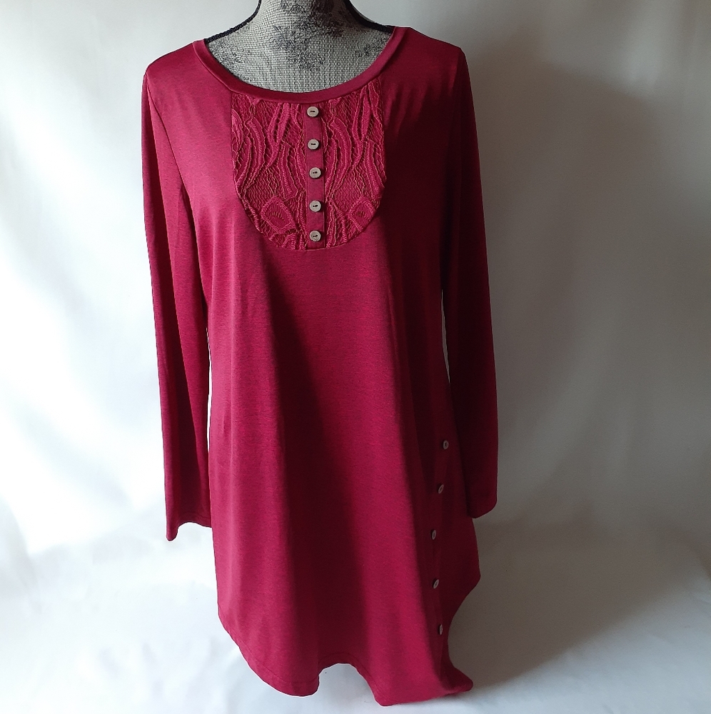 Women's red long sleeve nightgown sleeper shirt
